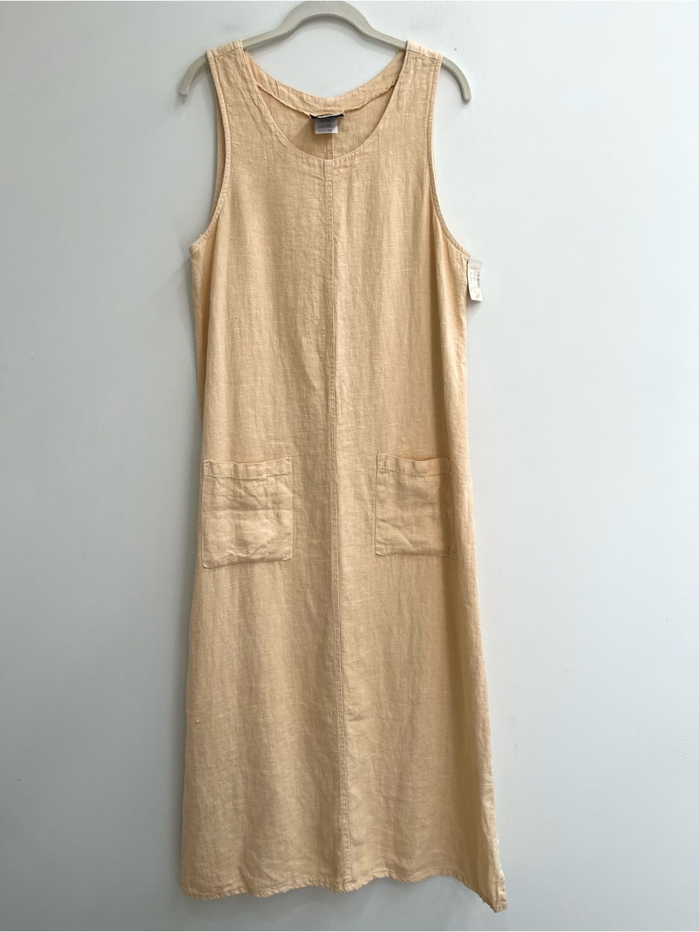 Vintage 90’s two patch pocket linen maxi dress sleeveless butter yellow medium